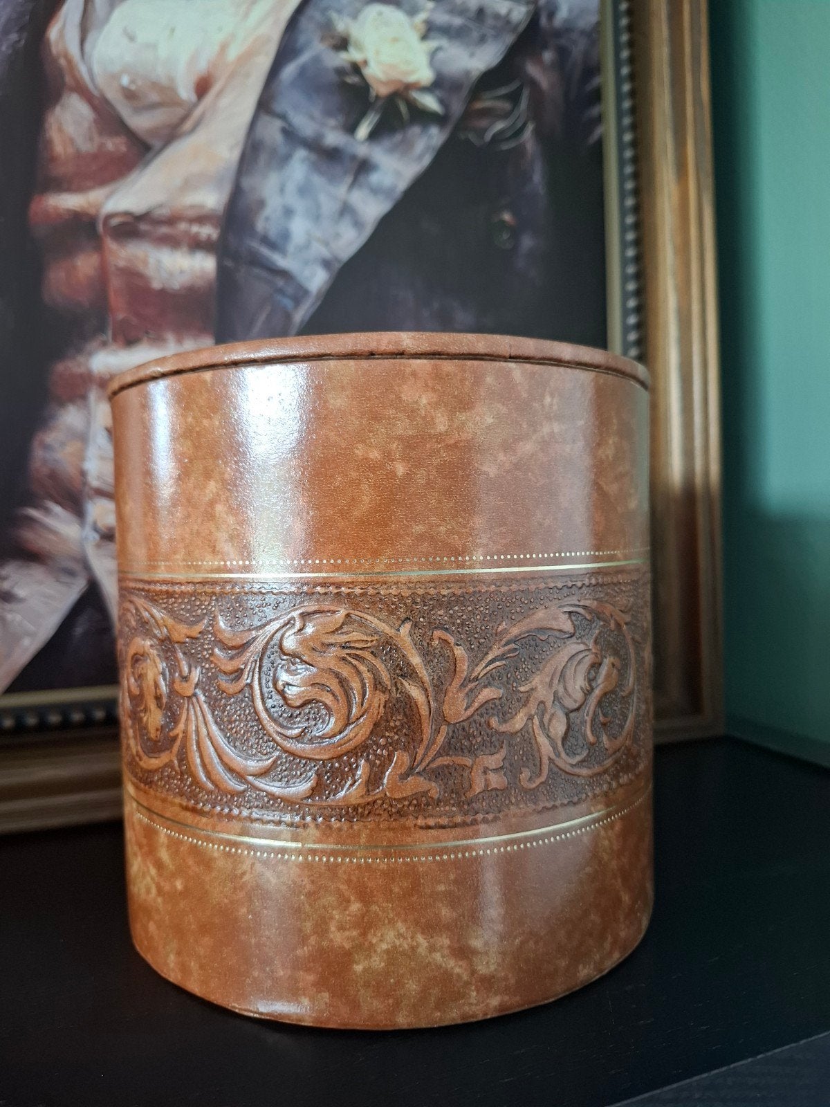 Lederen vintage pijptabak pot, Ophalen of Verzenden, Gebruikt, Overige materialen