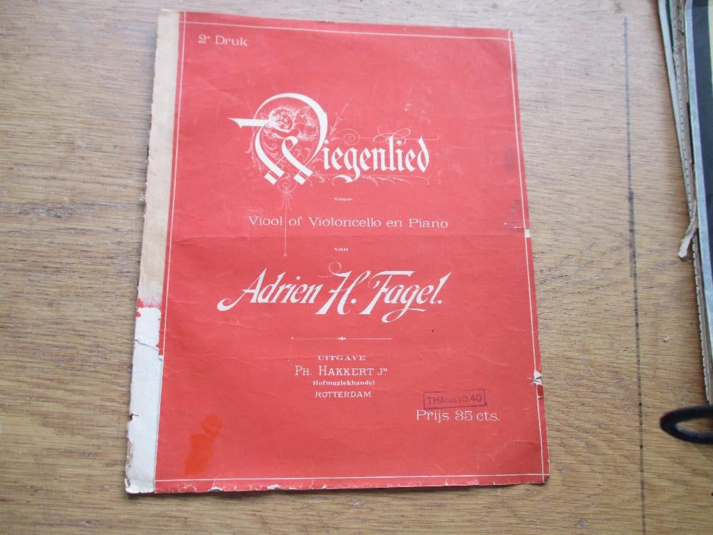 WIEGENLIED - ADRIEN H.FAGEL - VIOOL EN CELLO, Muziek en Instrumenten, Gebruikt, Klassiek, Ophalen of Verzenden, Viool of Altviool