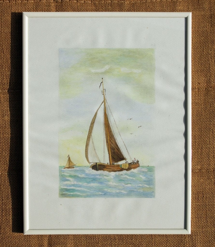 Schilderij aquarel Zeilboot    26, Antiek en Kunst, Voertuigen, Papier/karton, Gelimiteerde oplage, Ophalen of Verzenden