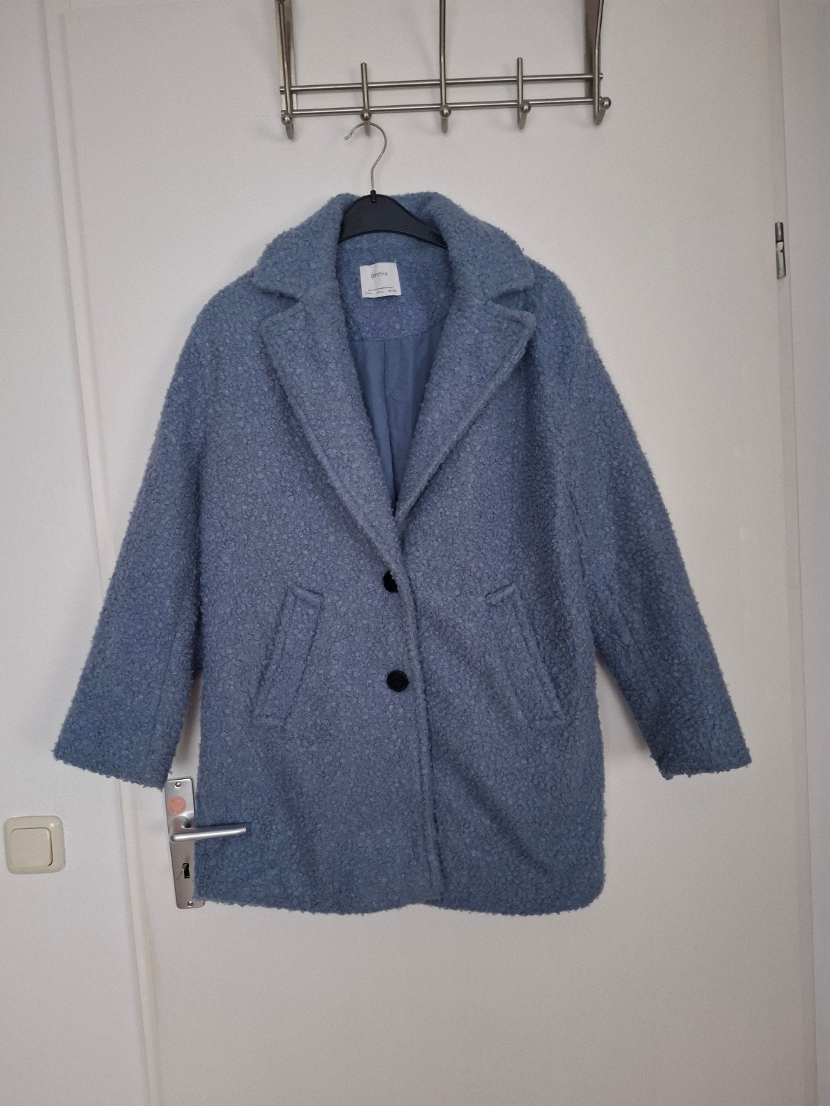 Bershka blauwe teddy jas maat L. ZGAN!, Blauw, Maat 42/44 (L), Zo goed als nieuw, Bershka