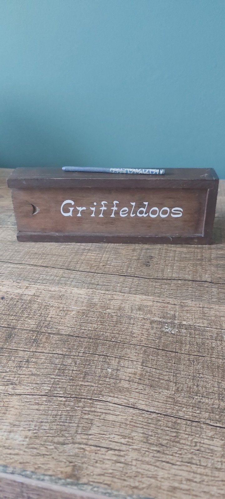 Vintage houten griffeldoos met griffel, Ophalen of Verzenden