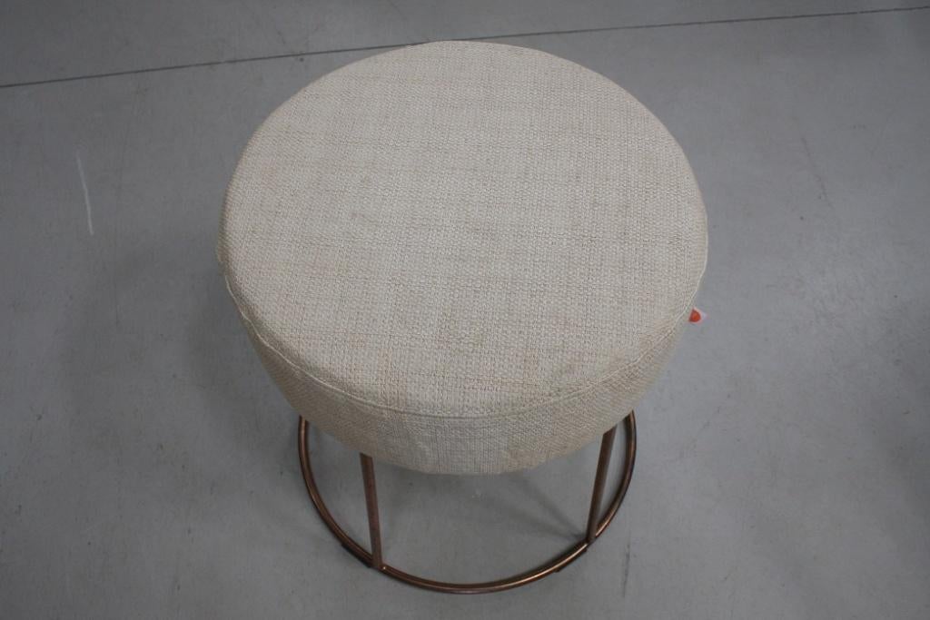 Ronde poef hocker krukje CODY Jess Design metaal stof beige, Minder dan 50 cm, Rond, Minder dan 50 cm, Ophalen of Verzenden