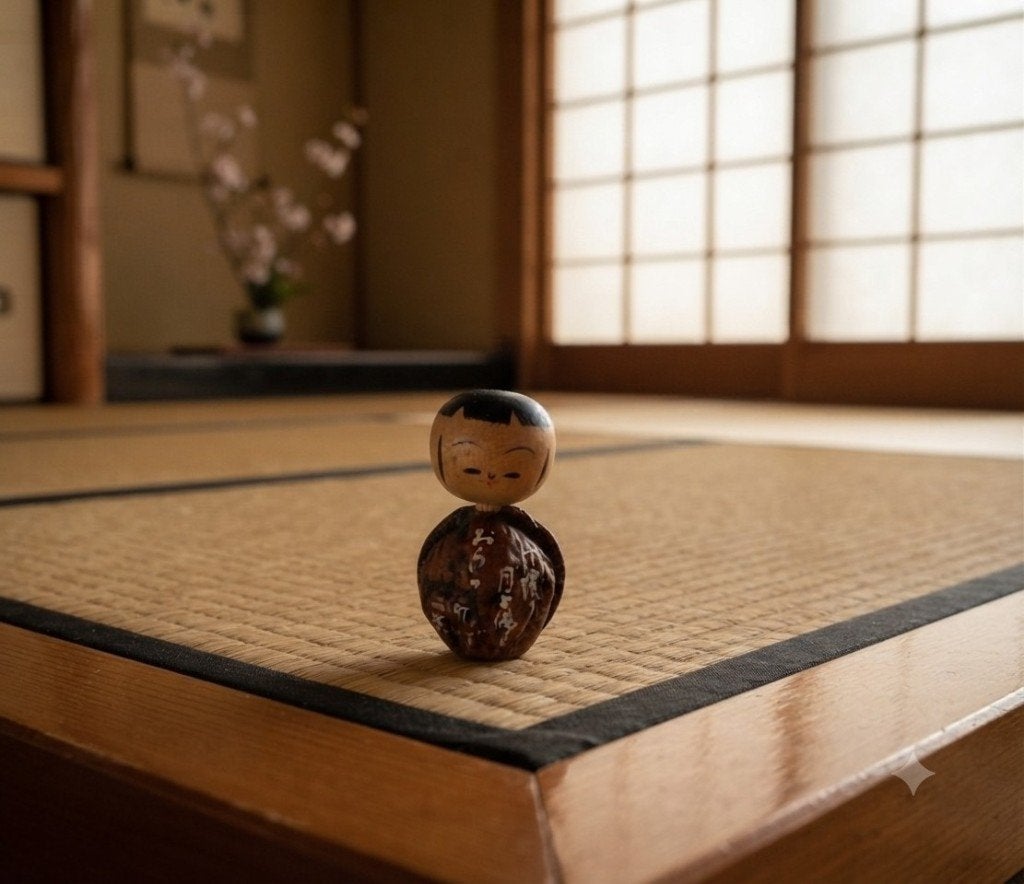 Schattige walnoot kokeshi, Hout, Handgemaakt, Verzenden, Japan