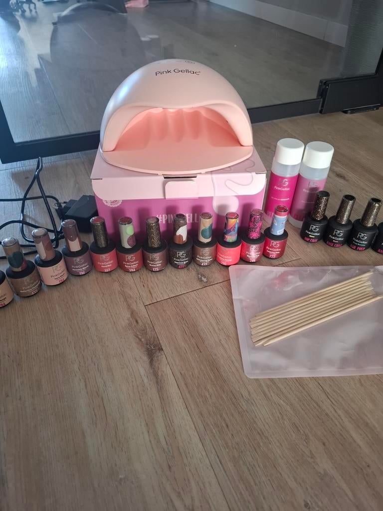 Pink gellac (starter)set inclusief 10 kleuren, Ophalen of Verzenden, Zo goed als nieuw, Overige kleuren, Handen en Nagels