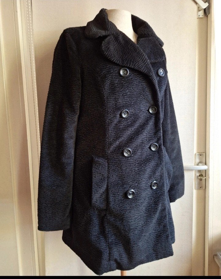 Mooi geschoren zwarte dames herfst winterjas S +GRATIS sjaal, H&M, Zwart, Ophalen of Verzenden, Maat 36 (S)