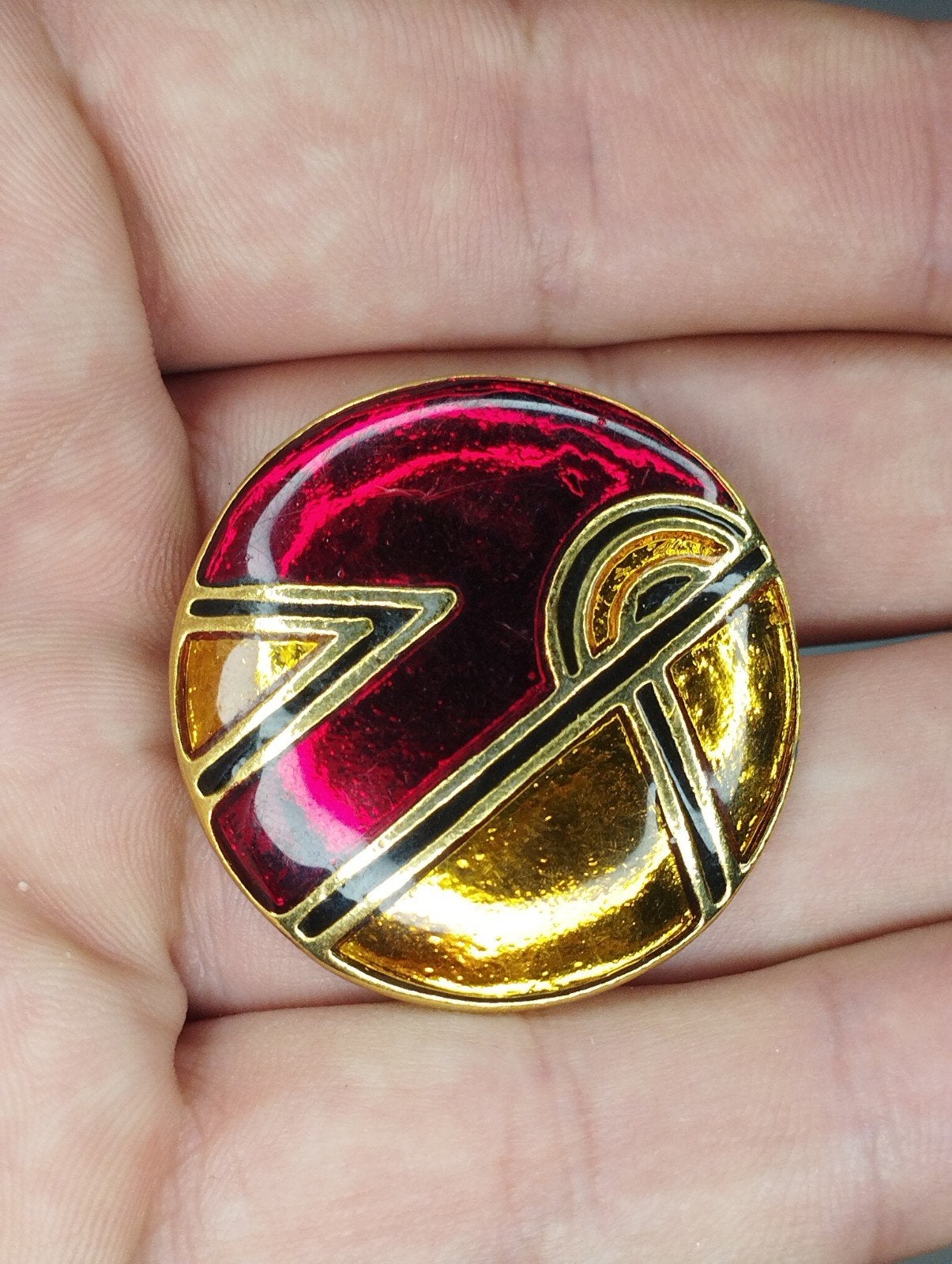Prachtige vintage emaille broche, Ophalen of Verzenden, Zo goed als nieuw, Overige kleuren, Overige materialen