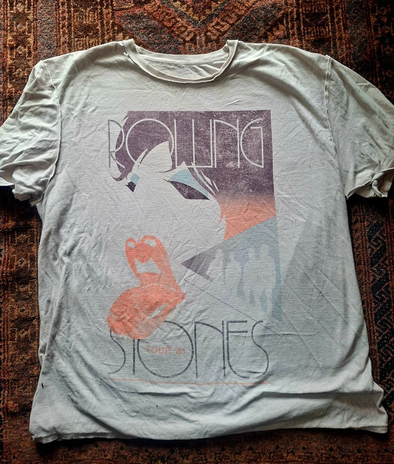 Vintage Rolling Stones Tour '81 Hampton T-shirt, Kleding | Heren, Maat 52/54 (L), Wit, Ophalen of Verzenden, Gedragen