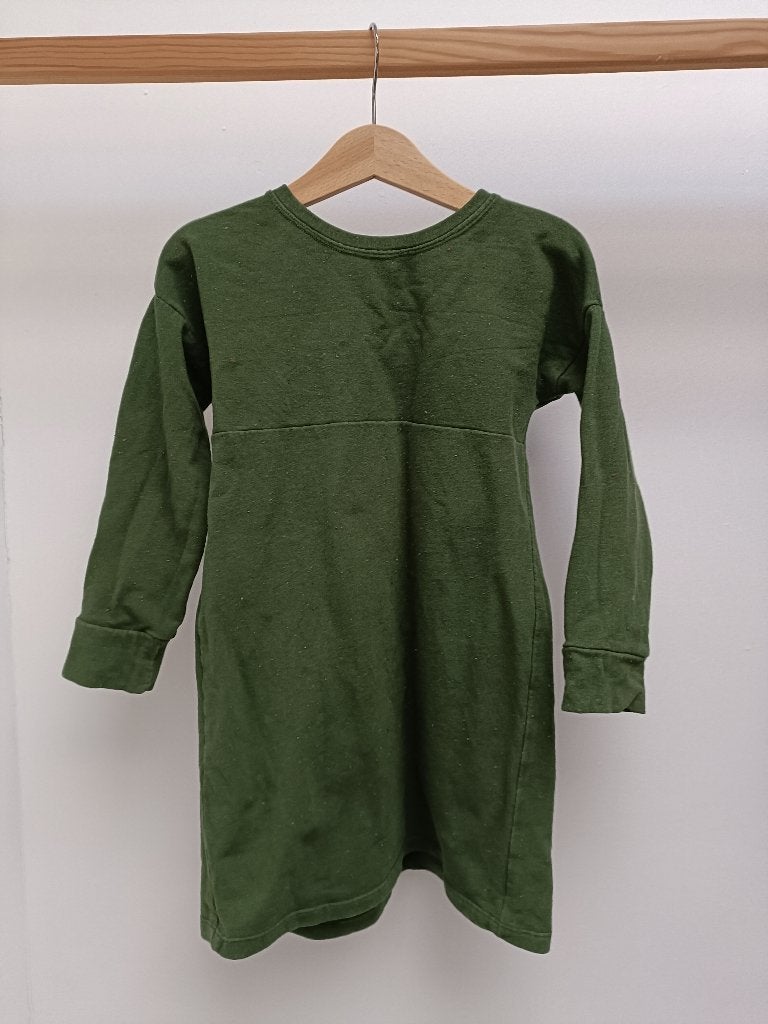 Leuke groen jurk lange mouwen zelfgemaakt mt 110, Ophalen of Verzenden, Gebruikt, Meisje, Jurk of Rok