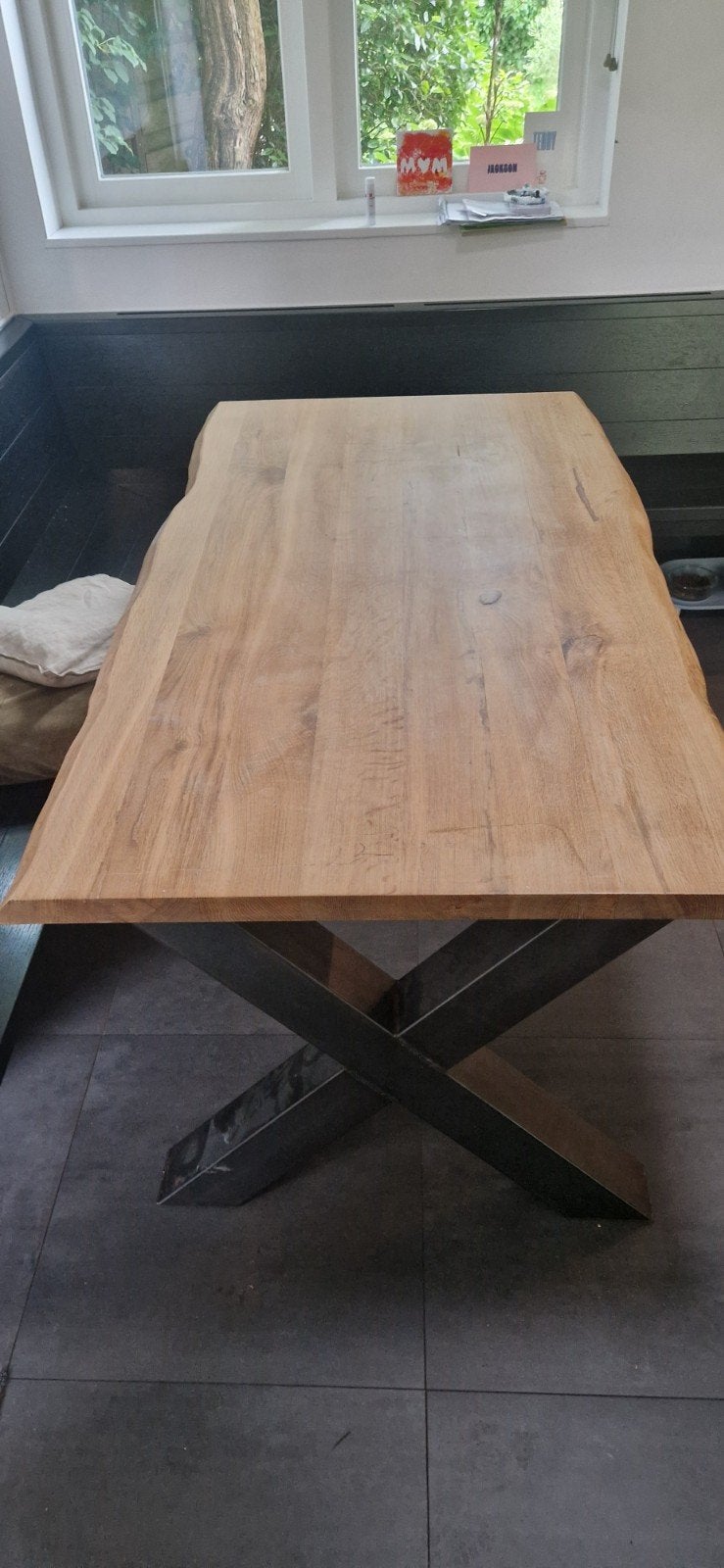 Eikenhouten eettafel 160x90 met Skylt beschermlaag, Huis en Inrichting, Tafels | Eettafels, Ophalen, Gebruikt, 50 tot 100 cm, 150 tot 200 cm
