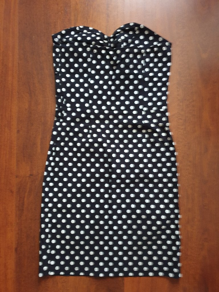 Jane Norman strapless jurk polkadot zwart witte stippen S, Kleding | Dames, Zwart, Jane Norman, Ophalen of Verzenden, Zo goed als nieuw