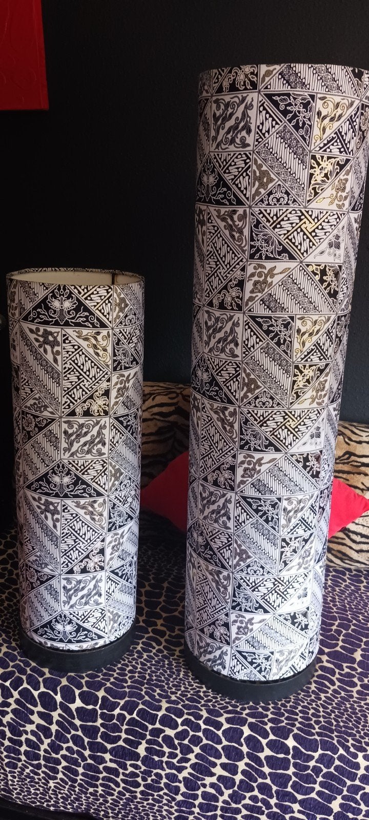 Set van 2 Batik Stijl Lampen kappen - Sfeervolle Verlichting, Overige merken, Gebruikt, Meerkleurig, Textiel