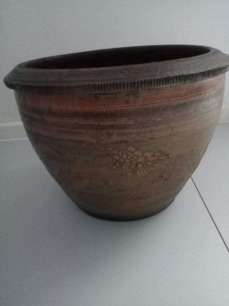 AARDEWERK BLOEMPOT MET AFBEELDING, Gebruikt, Rond, Minder dan 40 cm, Balkon