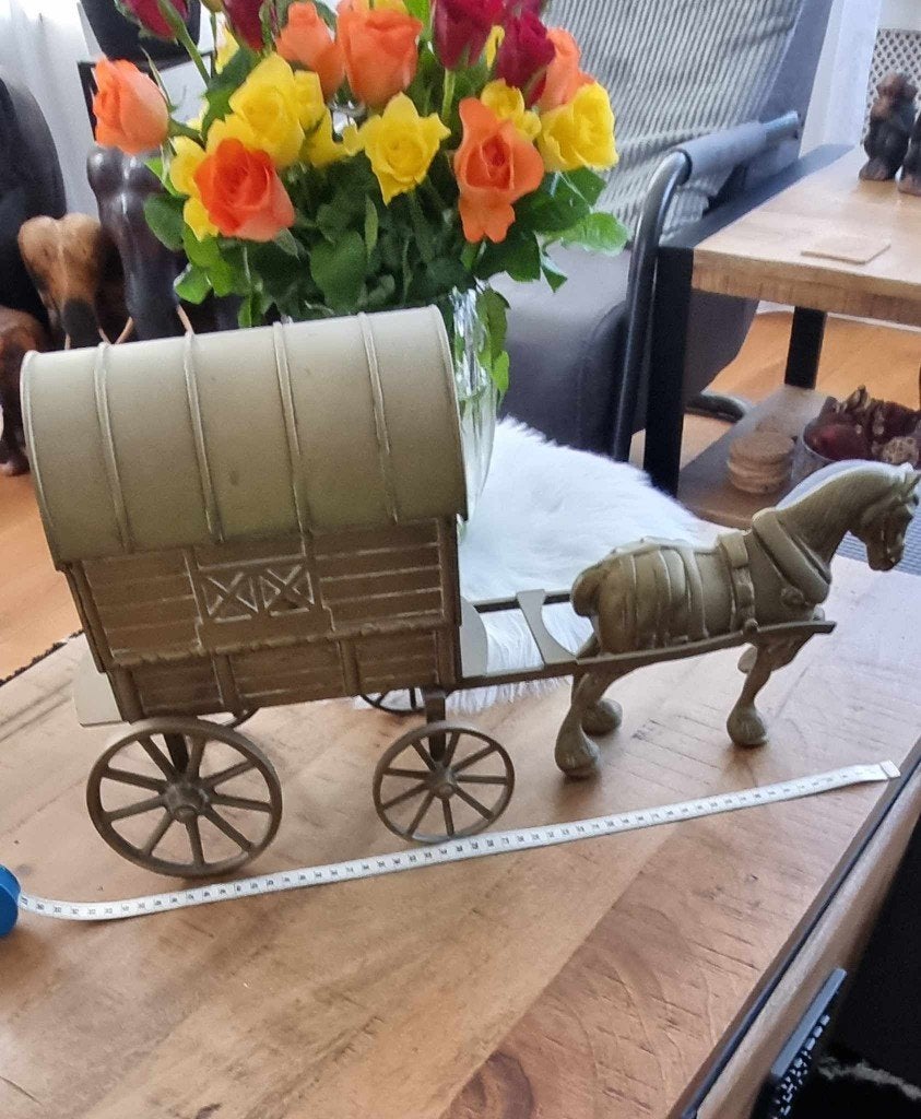 Bronzen - of- messing paard en wagen - vintage brons, Ophalen, Brons
