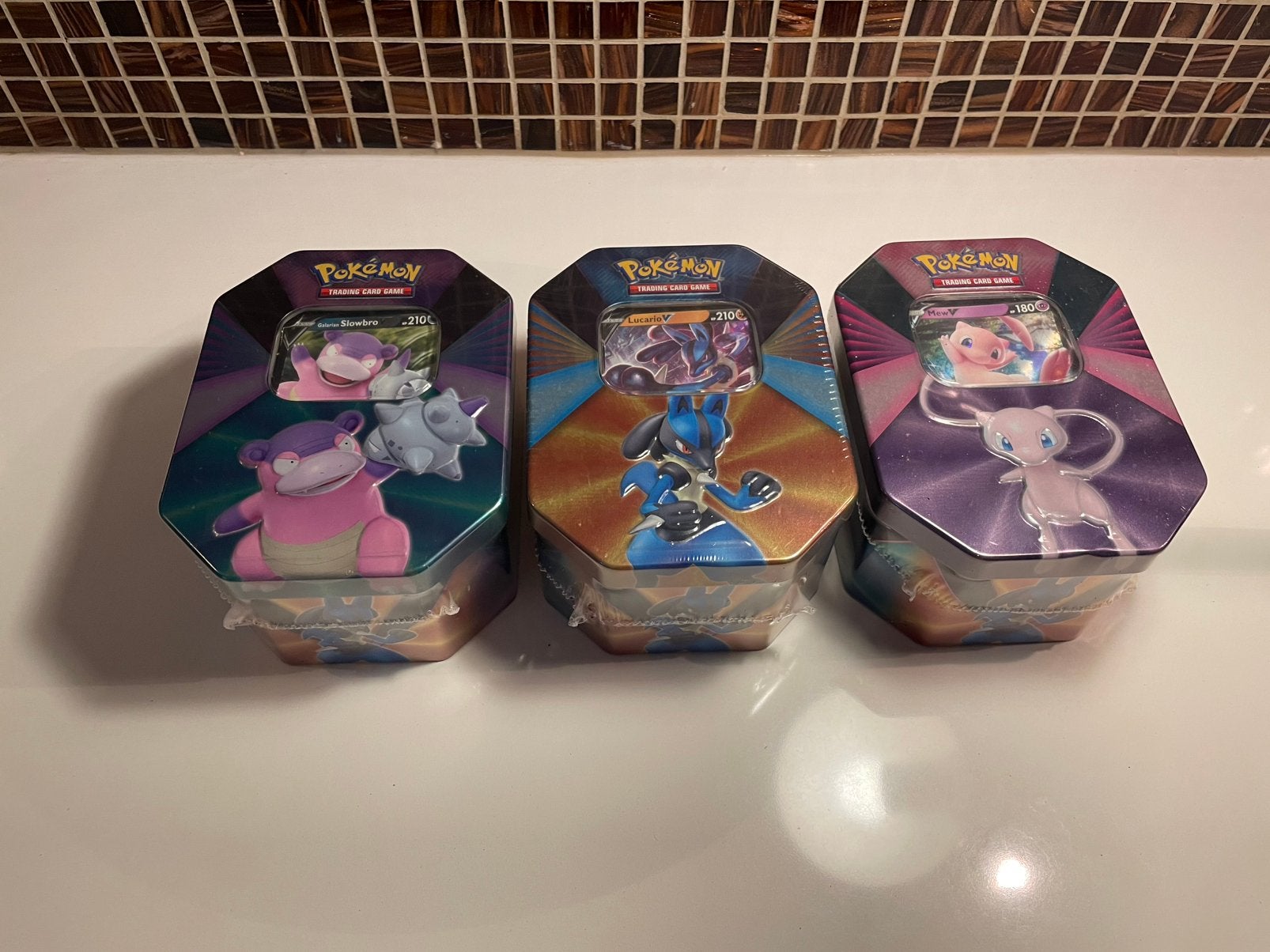 Pokémon V Forces Tins Set Mew Lucario Slowbro Sealed, Verzenden, Nieuw, Foil