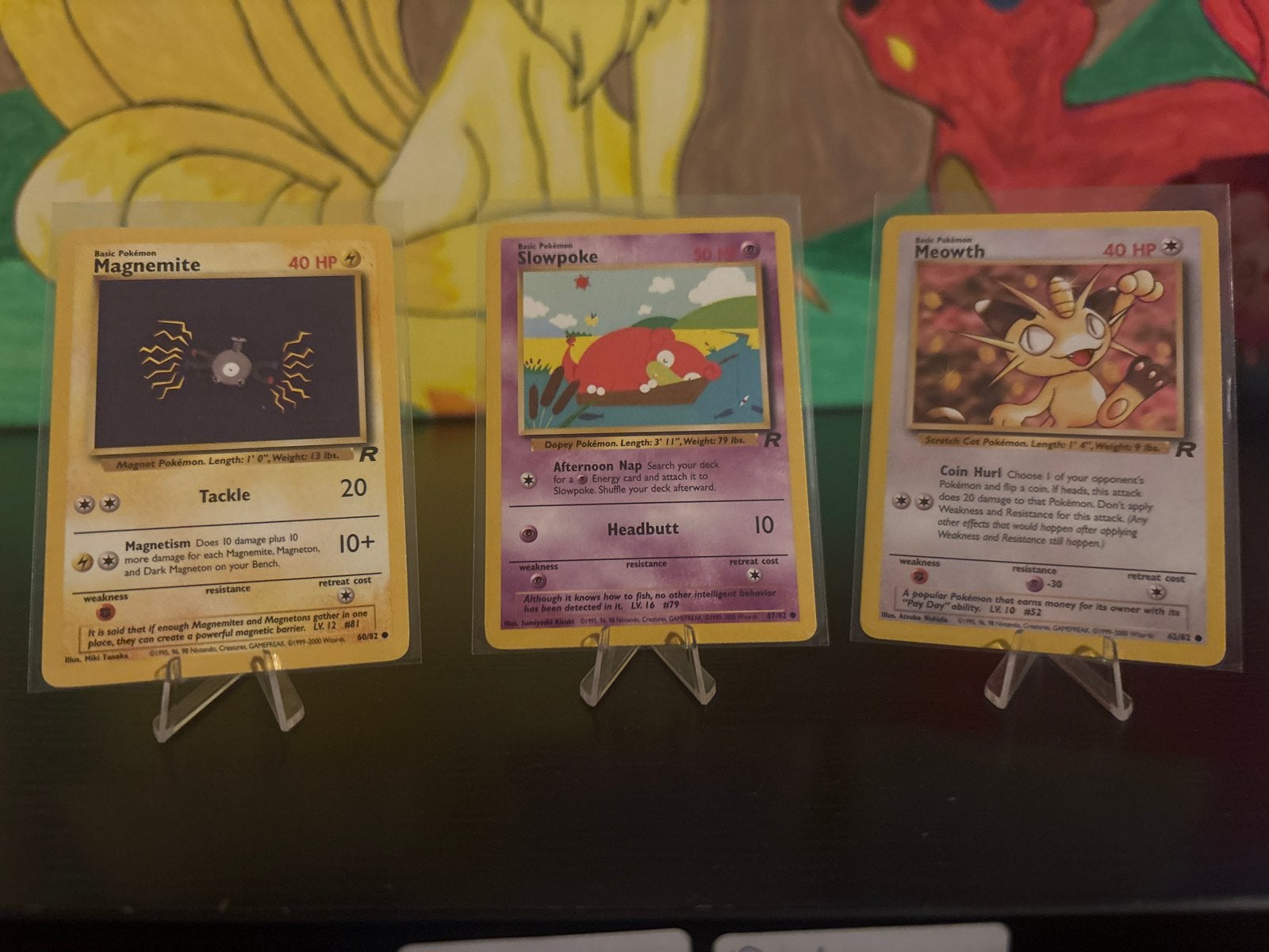 Rocket kaarten: Magnemite, Slowpoke, Meowth, Ophalen of Verzenden, Gebruikt, Meerdere kaarten