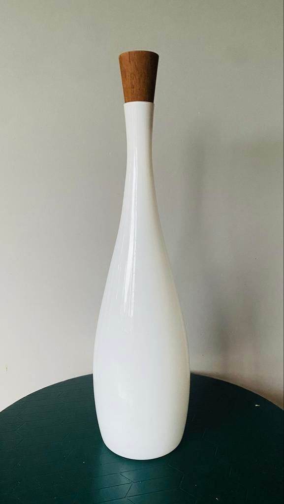 50s Opaline Fles met teak dop Kastrup - design Jacob E. Bang, Antiek en Kunst, Ophalen of Verzenden