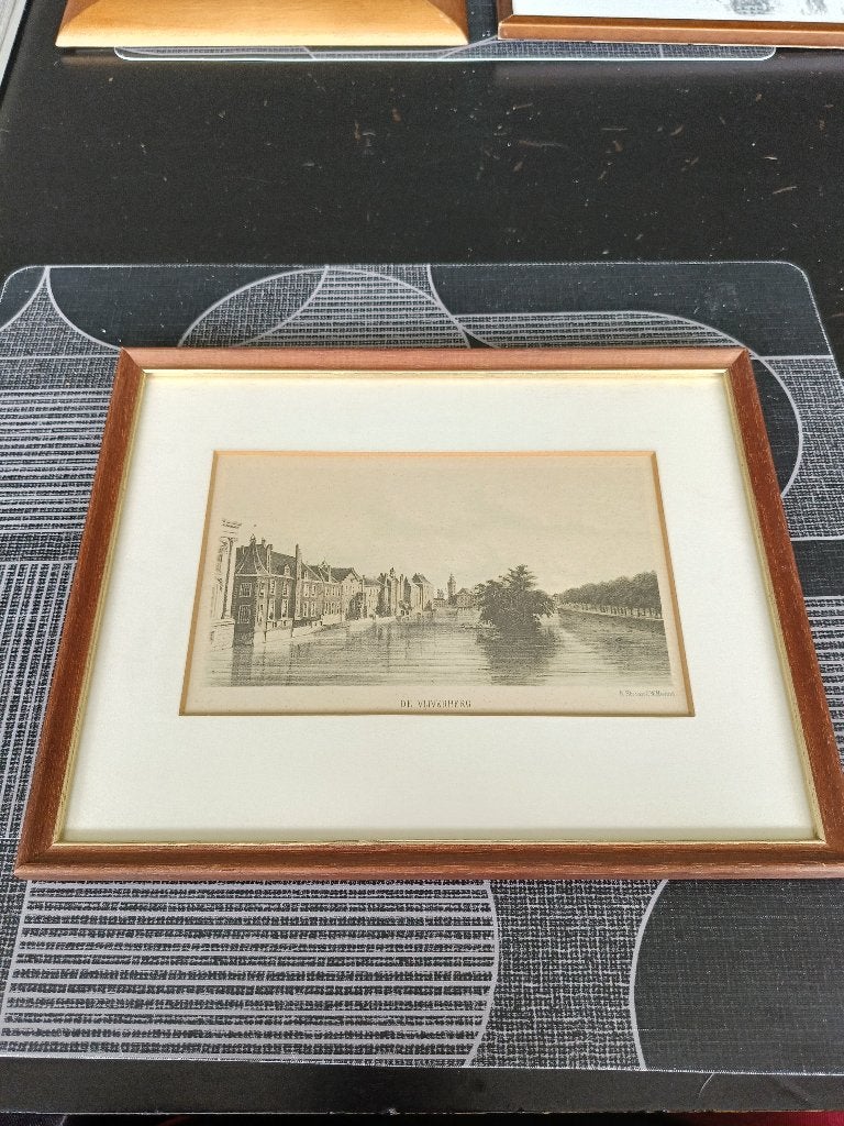Ingelijste Litho De Vijverberg Den Haag vintage antiek art, Ophalen of Verzenden, Lithografie