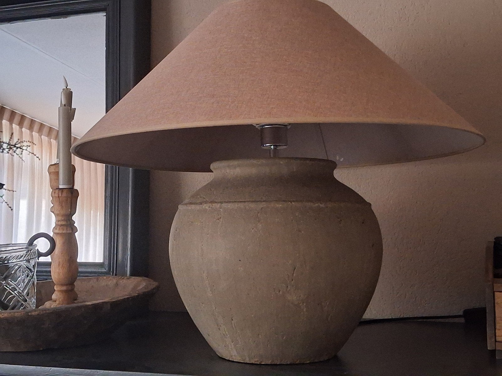 Brynxz kruiklamp met taupe kap - 60 cm hoog, Overige merken, Gebruikt, Grijs, Steen/keramiek