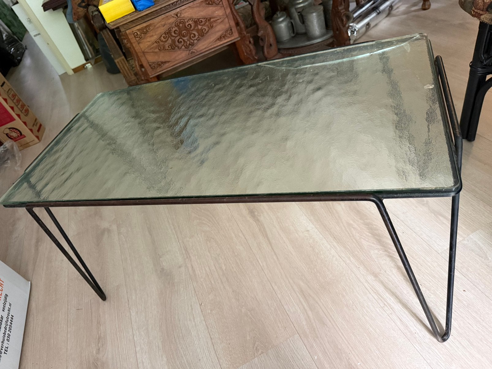 Vintage bijzettafel hairpin poten, Ophalen, Minder dan 50 cm, Gebruikt, 50 tot 100 cm