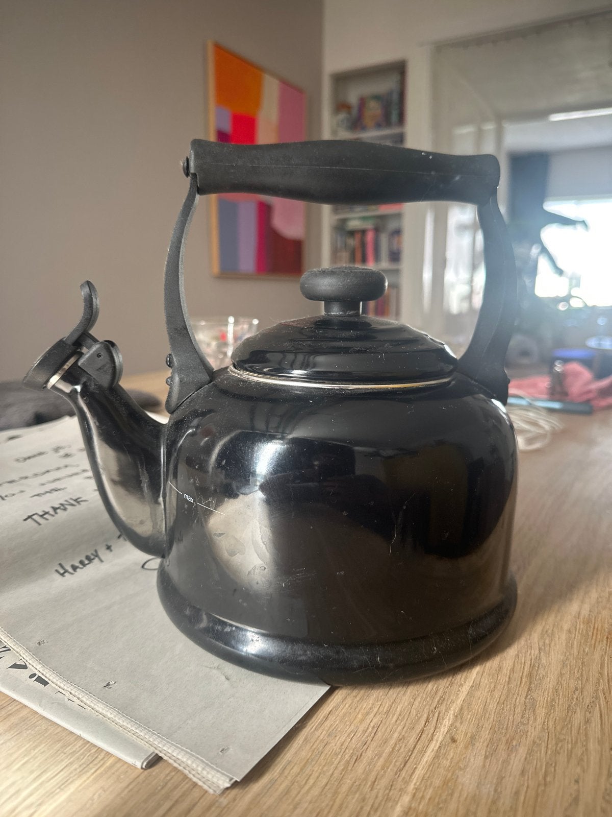 Le Creuset Fluitketel - Zwart, Gebruikt, Ophalen of Verzenden, Zwart, Metaal