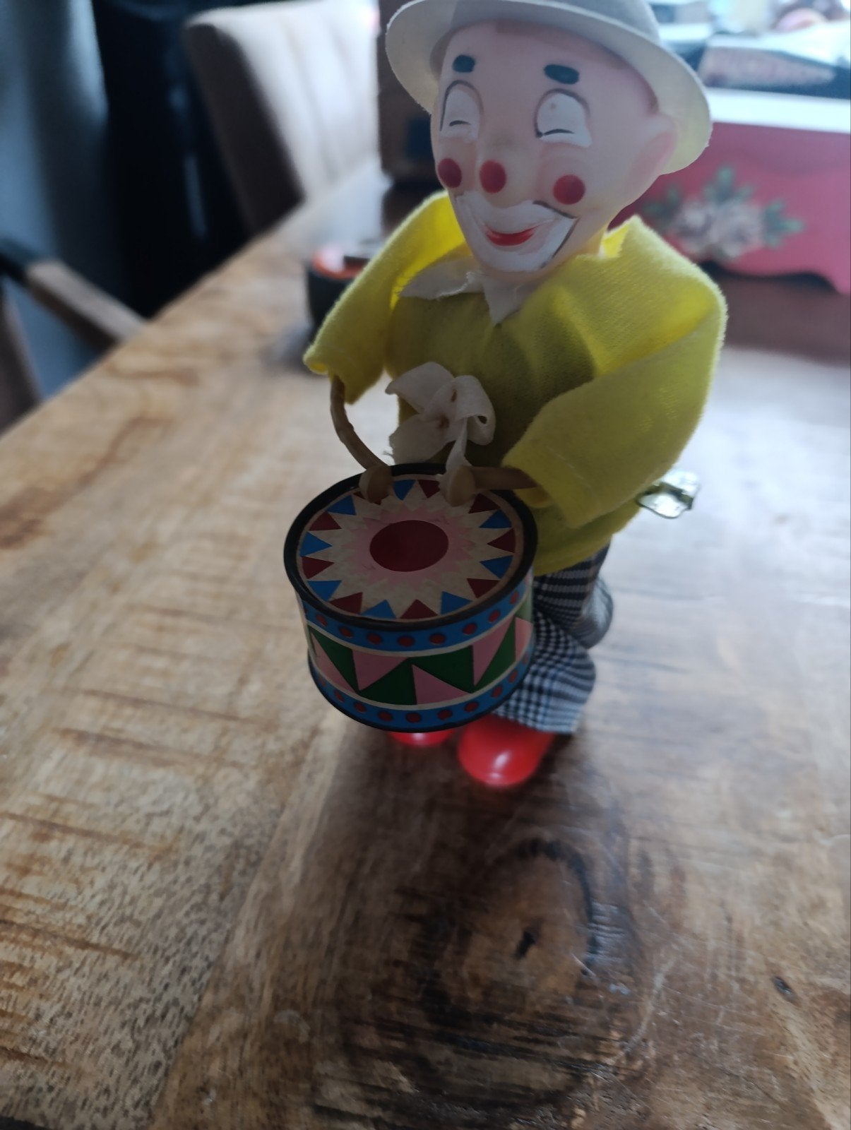 Antiek Opwind Speelgoed Trommelaar Clown, Ophalen of Verzenden