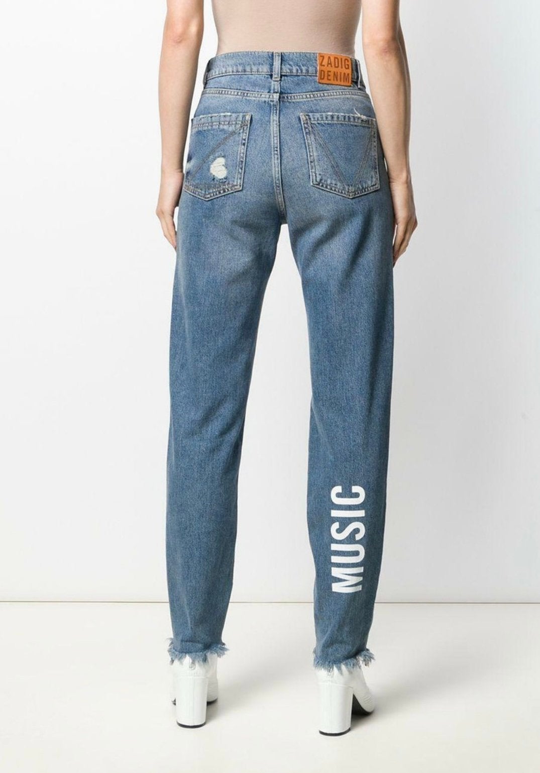 ZADIG VOLTAIRE Distressed Blue Jeans Music Mom Straight 25/S, Ophalen of Verzenden, Zo goed als nieuw, Blauw, W27 (confectie 34) of kleiner