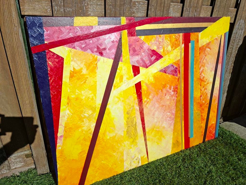 Abstract schilderij met felle kleuren, Antiek en Kunst, Ophalen of Verzenden