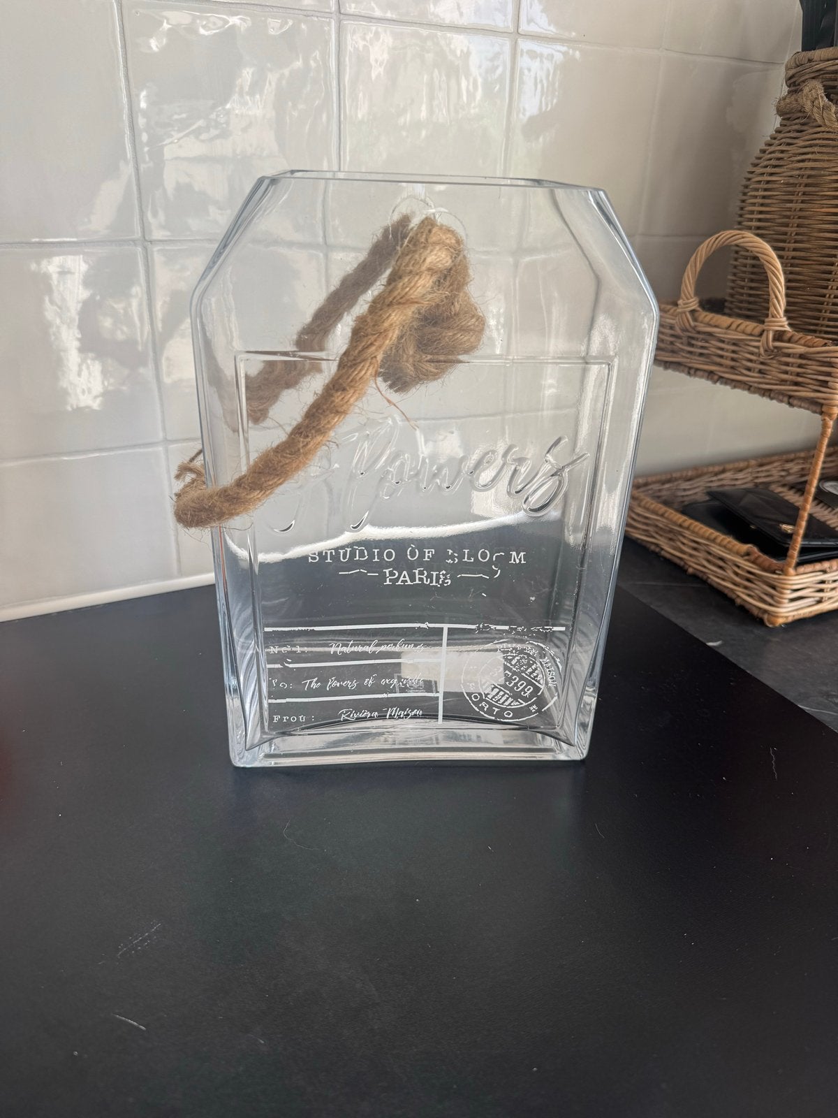 Riviera Maison Bloom Paris Label Vaas - Glas, Ophalen, Transparant, Met handvat, Glas