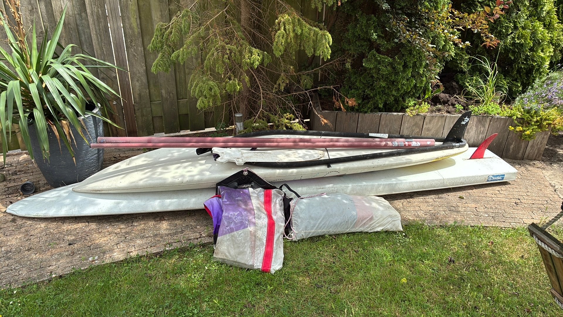 Surfplank surfspullen mast giek plank, Watersport en Boten, Windsurfen, Gebruikt, Plank, Overige merken, 250 tot 300 cm, Met vin(nen)