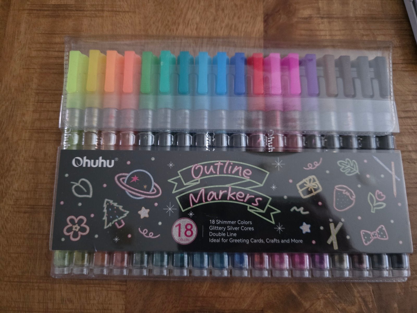 Ohuhu Outline Markers - 18 Shimmer Kleuren Dubbele Lijn, Hobby en Vrije tijd, Tekenen, Ophalen of Verzenden, Nieuw, Potlood of Stift