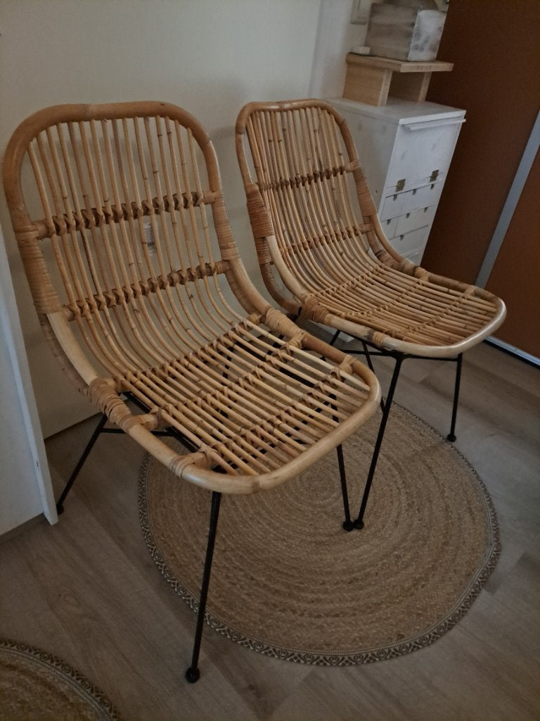 2 bamboe / rotan tuinstoeltjes Xenos, Ophalen, Zo goed als nieuw, Rotan