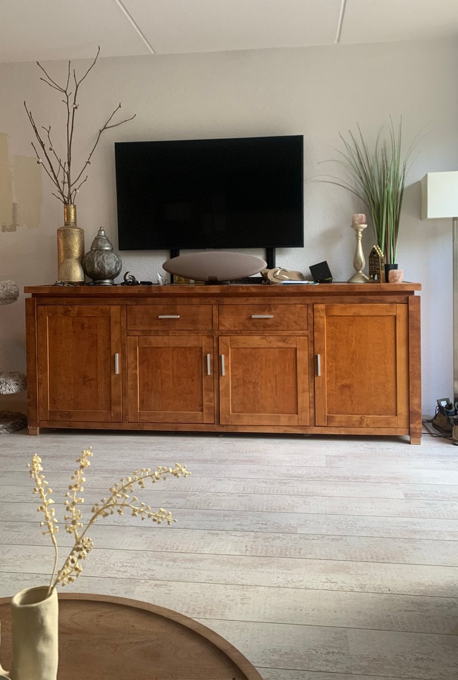 Groot Kersenhout dressoir (opknapper), Huis en Inrichting, Kasten | Dressoirs, Glas, Gebruikt, Met deur(en), 200 cm of meer