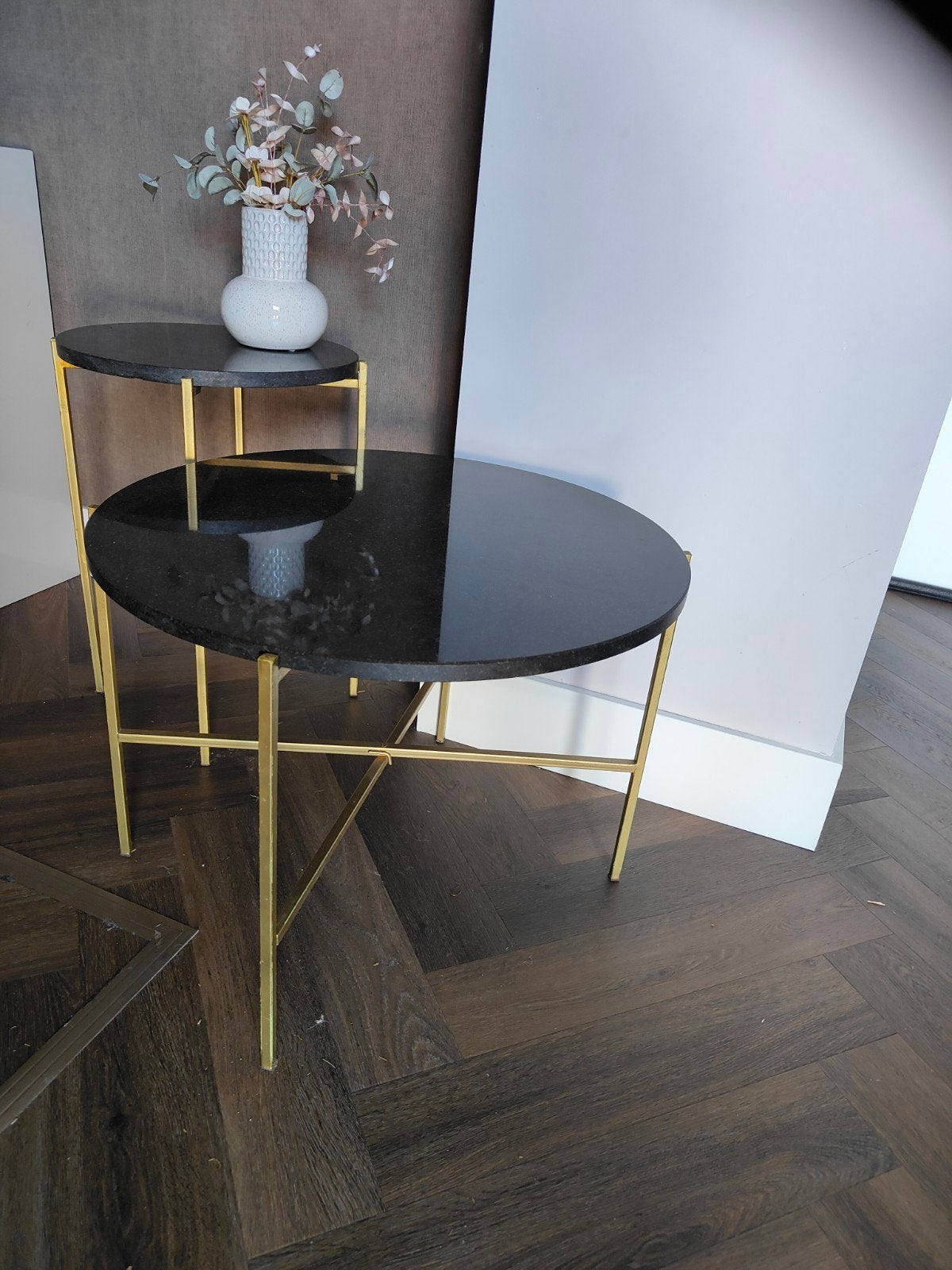 Set van 2 marmeren salontafels - Ø60cm & Ø40cm, 50 tot 100 cm, Overige materialen, Modern, Elegant, Rond