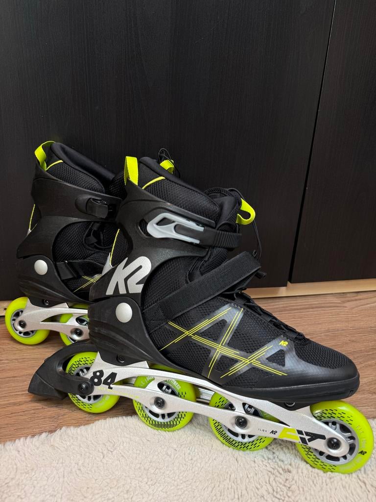 K2 F.I.T. 84 Pro Inline Skates Zwart Geel - Maat 47, Sport en Fitness, Skeelers, Zo goed als nieuw, Inline skates 4 wielen, K2