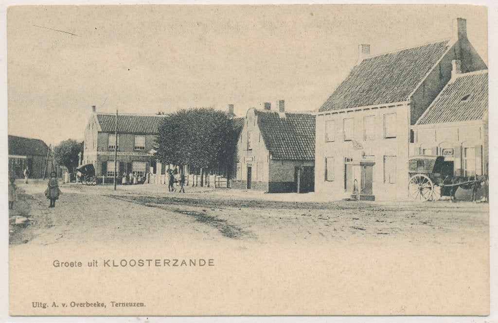 Kloosterzande - Groete Uit Kloosterzande  Rijtuig met paard, Ophalen of Verzenden, Voor 1920, Ongelopen, Zeeland