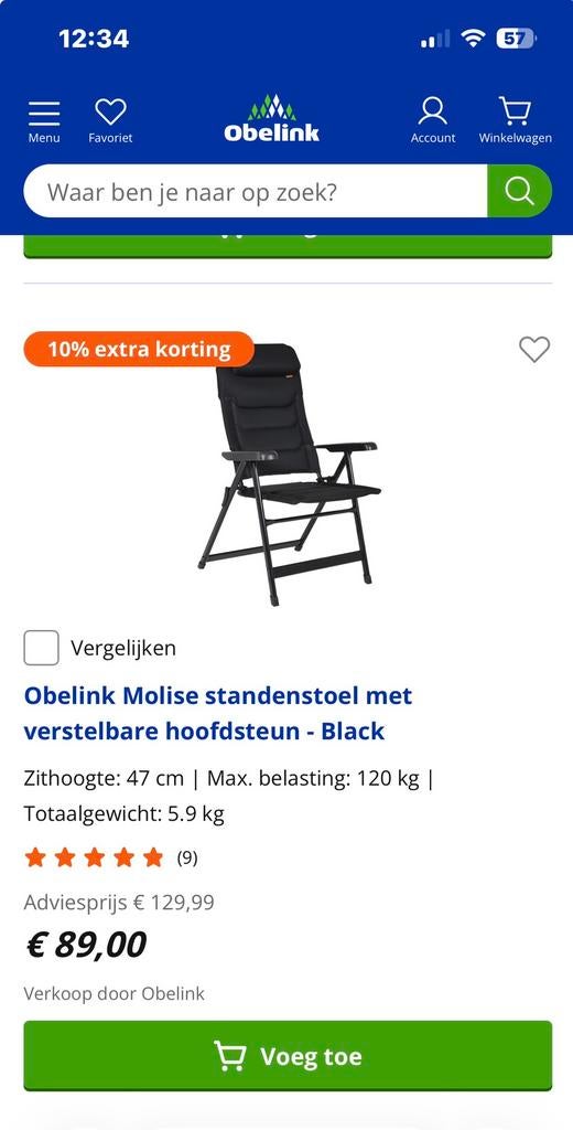 2 camping stoelen met voetenbankje, Caravans en Kamperen, Ophalen of Verzenden, Zo goed als nieuw, Campingstoel