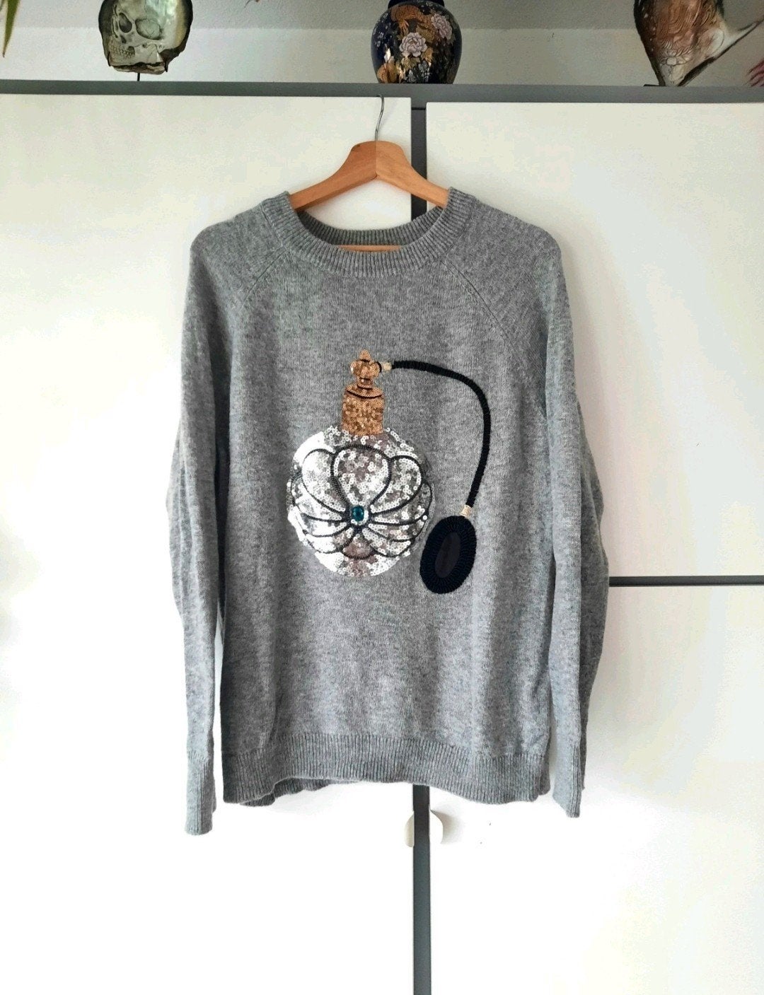 trui met pailletten en alpaca wol, Ophalen of Verzenden, Zo goed als nieuw, Maat 42/44 (L), Grijs