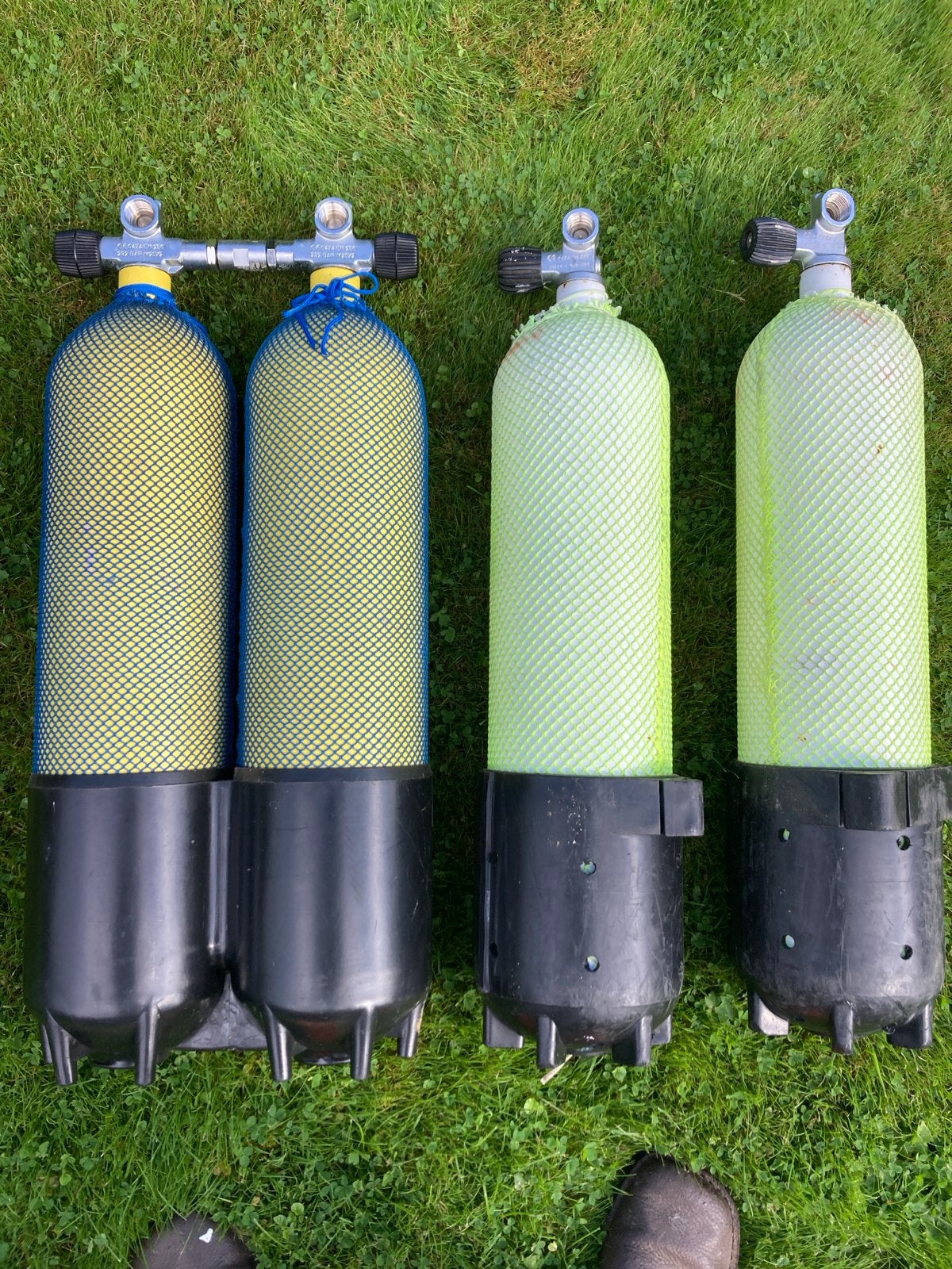 Duikflessen m25/2 2x 7l dubbelset, 2x 7l enkel), Ophalen of Verzenden, Gebruikt, Duikfles