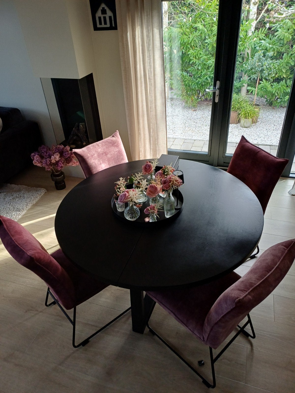 Eethoek set: ronde tafel (140 cm) met 4 stoelen, Ophalen, Overige materialen, Gebruikt, Rond