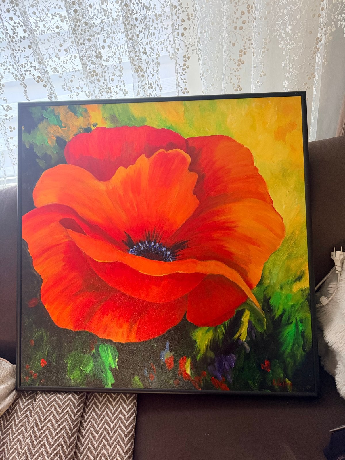 Schilderij met rode klaproos - Handgeschilderd, Ophalen, Acrylverf, Handgeschilderd, Bloemen