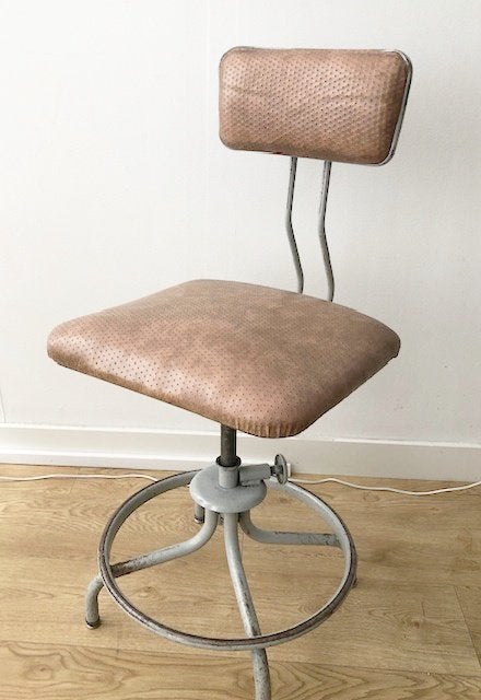 Vintage Industriële Bureaustoel - Bruin/Grijs, Huis en Inrichting, Bureaustoelen, Ophalen, Gebruikt, Bruin, Bureaustoel