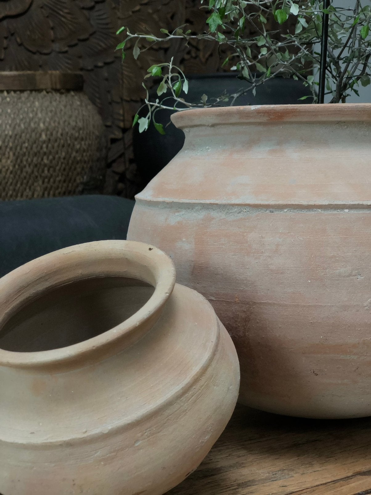 Set tuimel/wankel kruikjes India aardewerk terracotta, Ophalen of Verzenden
