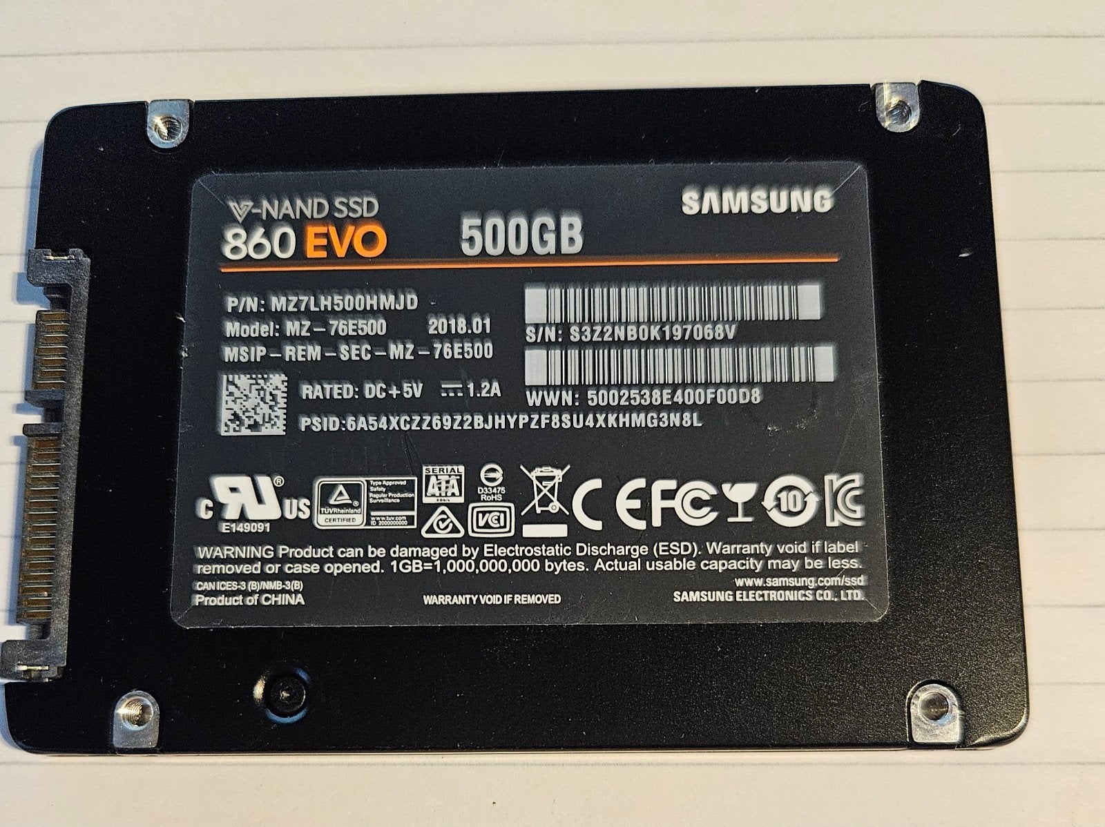 Samsung 860 EVO V-NAND SSD 500GB, Computers en Software, Harde schijven, Intern, Server, Ophalen of Verzenden, Zo goed als nieuw