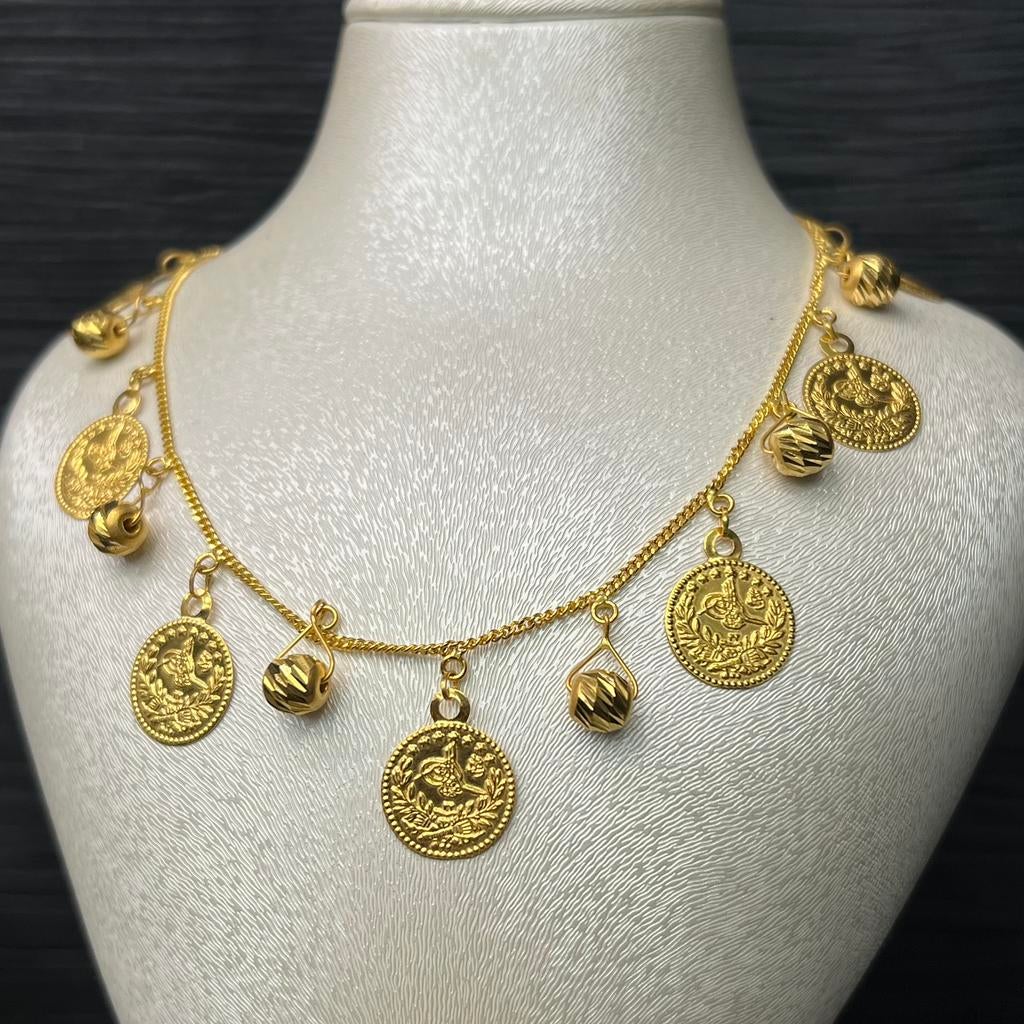 21k gouden ketting collier munten schakel, Ophalen of Verzenden, Zo goed als nieuw, Goud
