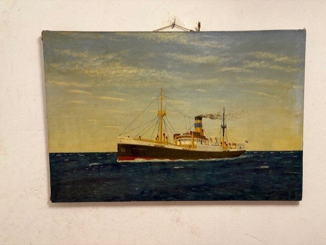 Schilderij van 'SS Amstelstad', Maritiem / water, Doek, Realistisch, Ophalen of Verzenden