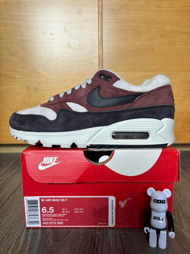Nike Air Max 90/1 Red Sepia Oil Grey Hybrid EU37.5, Bruin, Nike, Nieuw, Ophalen of Verzenden