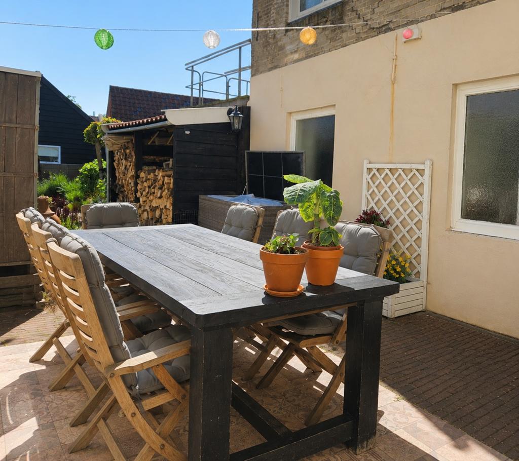 Teak tafel 250cm en 6 stoelen, Ophalen of Verzenden, Gebruikt, Teakhout