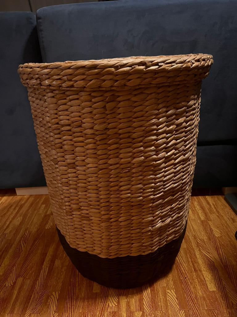 Grote rieten wasmand / speelgoedmand met deksel – 55 cm, Mand, Rond, Ophalen of Verzenden, Zo goed als nieuw