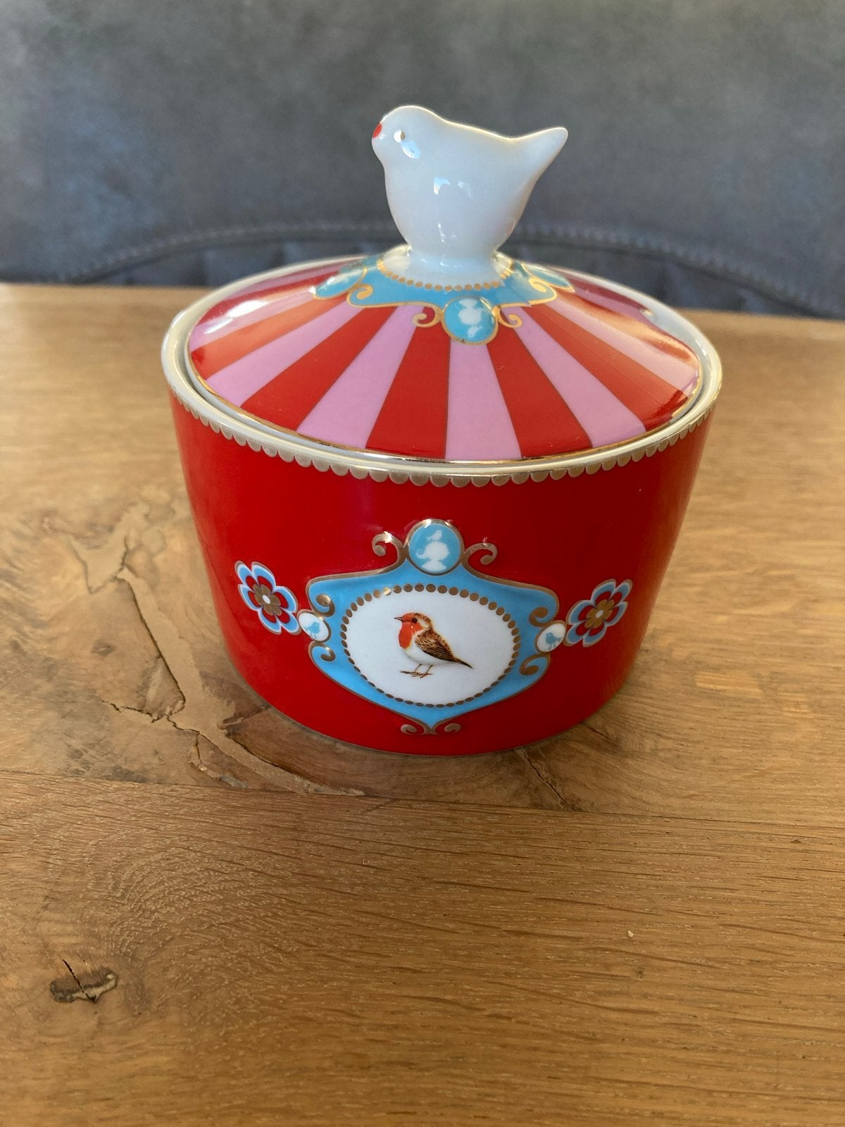 Pip Studio suikerpot rood met vogel, Ophalen, Zo goed als nieuw, Porselein, Pip Studio