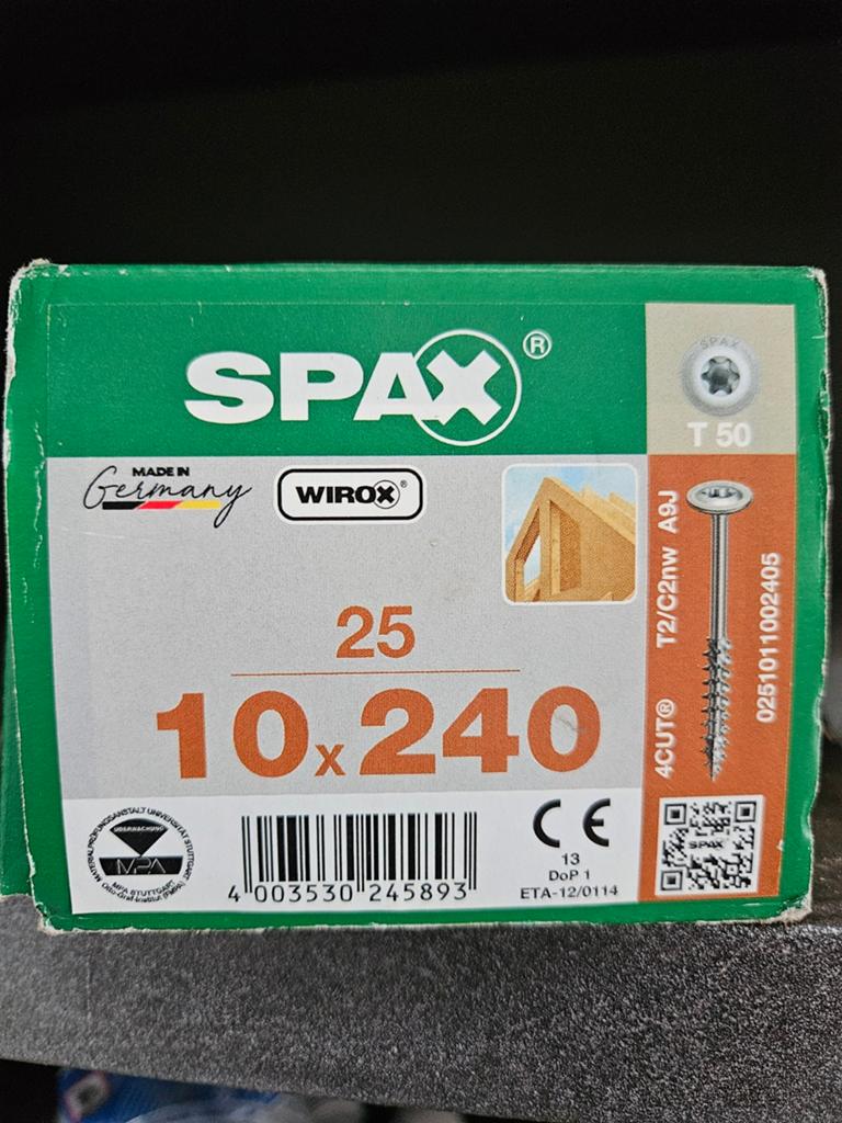 Spax Schroeven 10x240mm - Doos van 25 stuks, Ophalen, Nieuw, 100 tot 250 mm, Schroeven